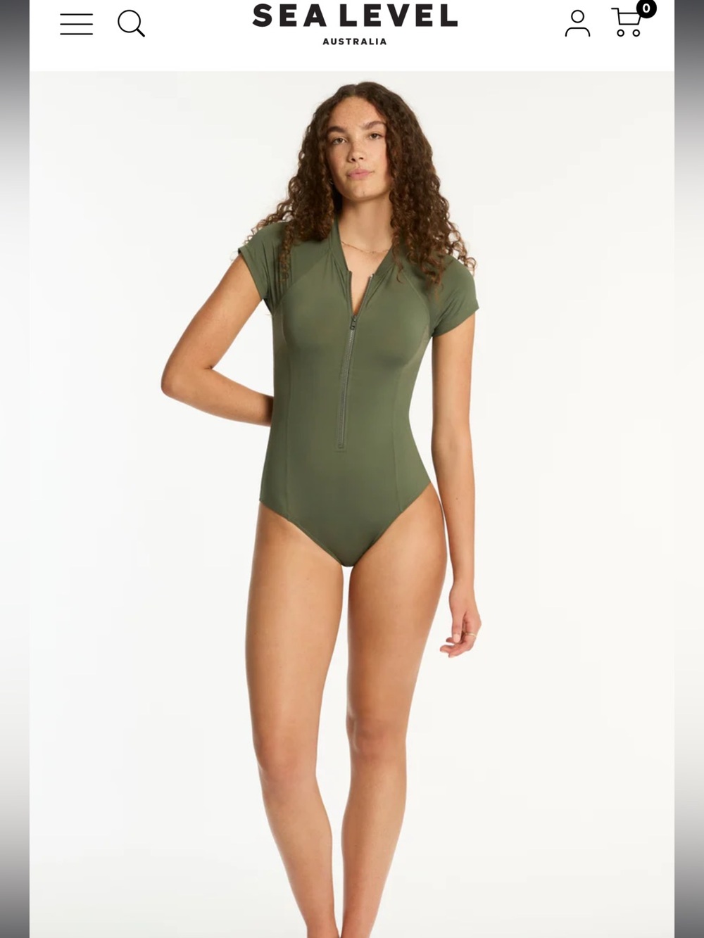 Sea Level Olive Zip-Front Short Sleeve Swimsuit